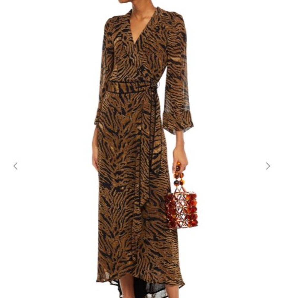 NWT: Tiger-print georgette maxi wrap dress